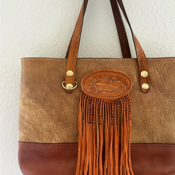 Handmade Alaska Leather Fringe Tote Bag | Artisan Western Boho - Picture 5 of 9